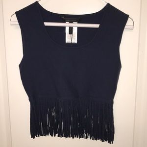 BCBG Sweater Fringe Crop Top